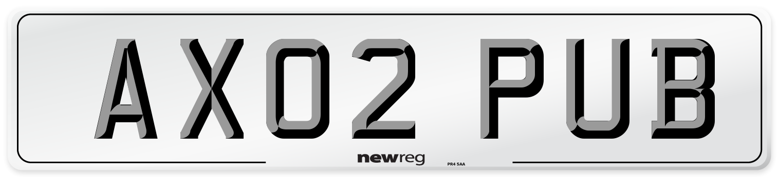 AX02 PUB Number Plate from New Reg